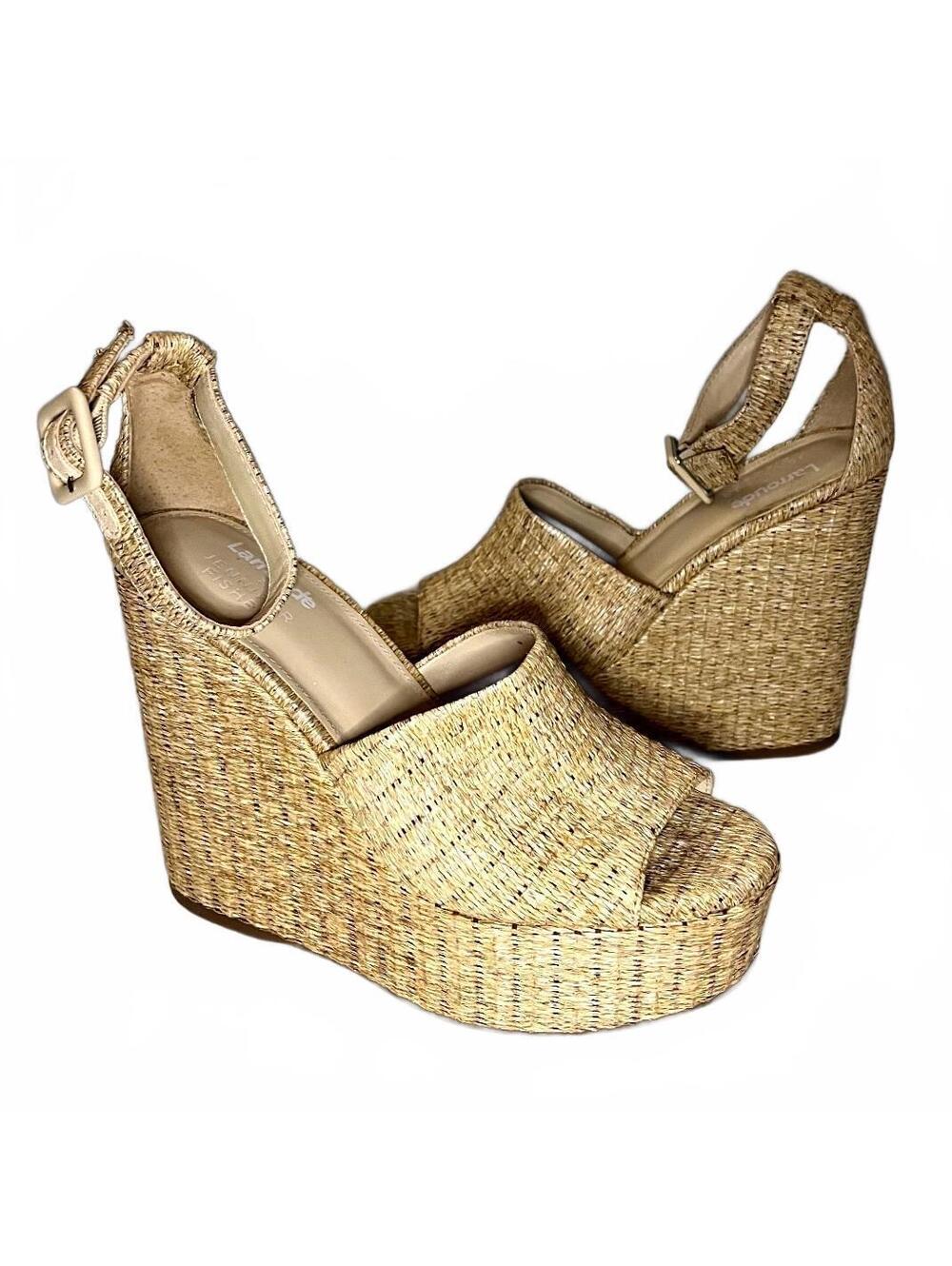Larroude x Jennifer Fisher Woven Wedge Sandals Size 7.5